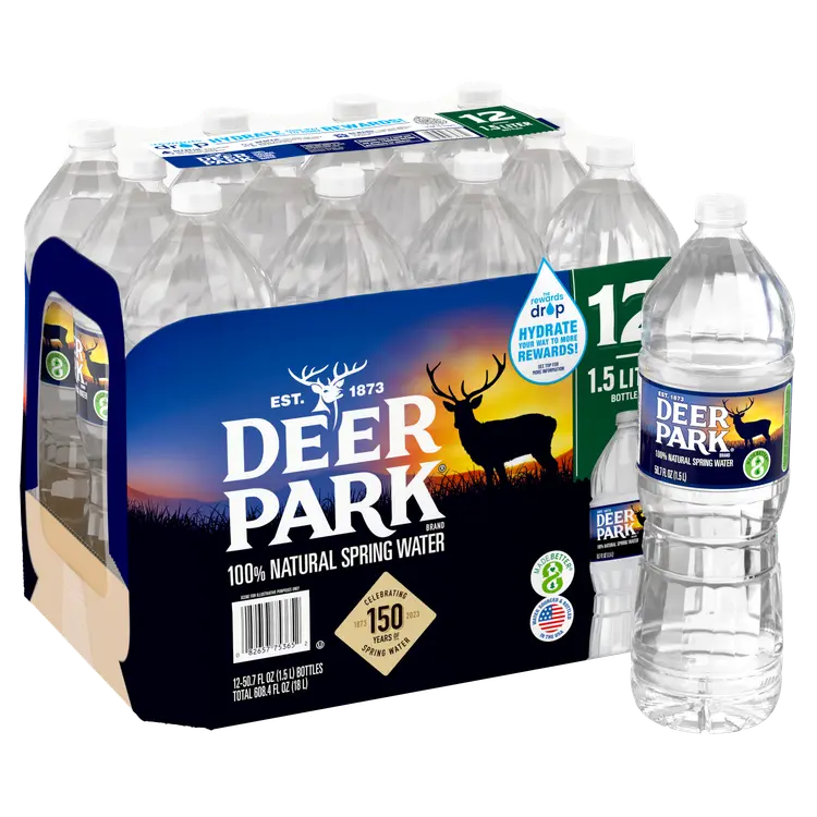 DEER PARK Brand 100% Natural Spring Water, 1.5-Liter plastic bottles (Pack of 12)