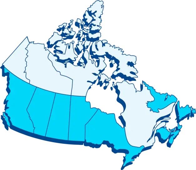 Canadian Springs water delivery regions mapped in blue